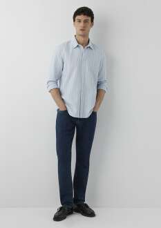 Mavi Çizgili Mavi Regular Fit Erkek Gömlek 0211693-91740