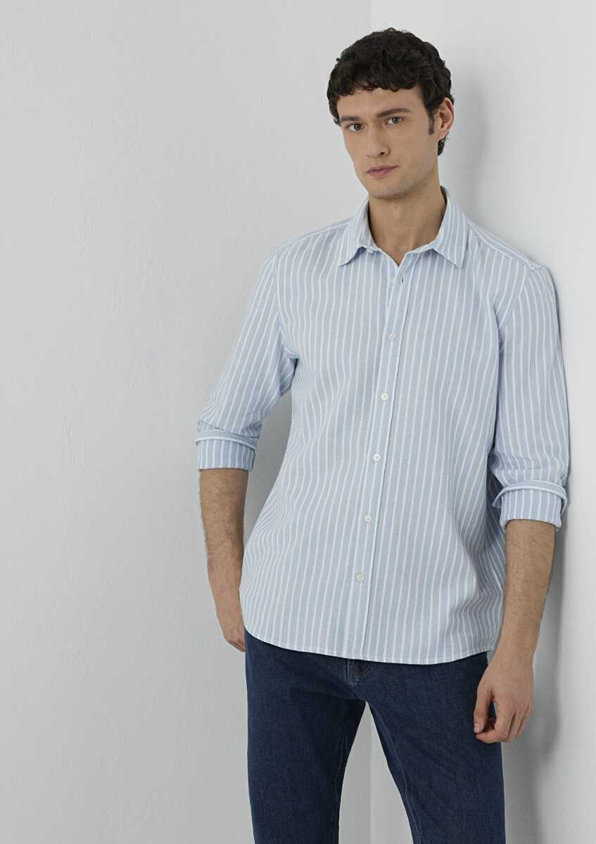 Mavi Çizgili Mavi Regular Fit Erkek Gömlek 0211693-91740 (1)