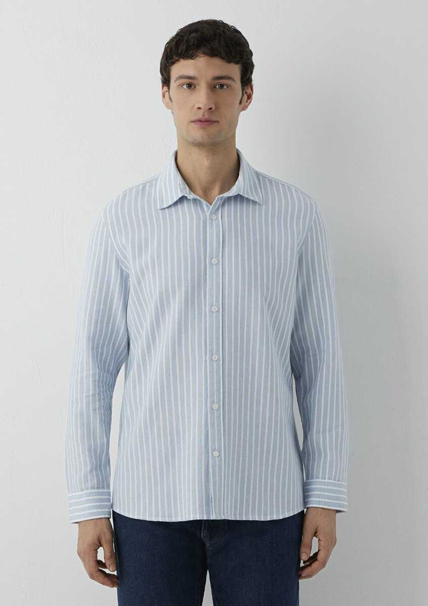 Mavi Çizgili Mavi Regular Fit Erkek Gömlek 0211693-91740 - 3