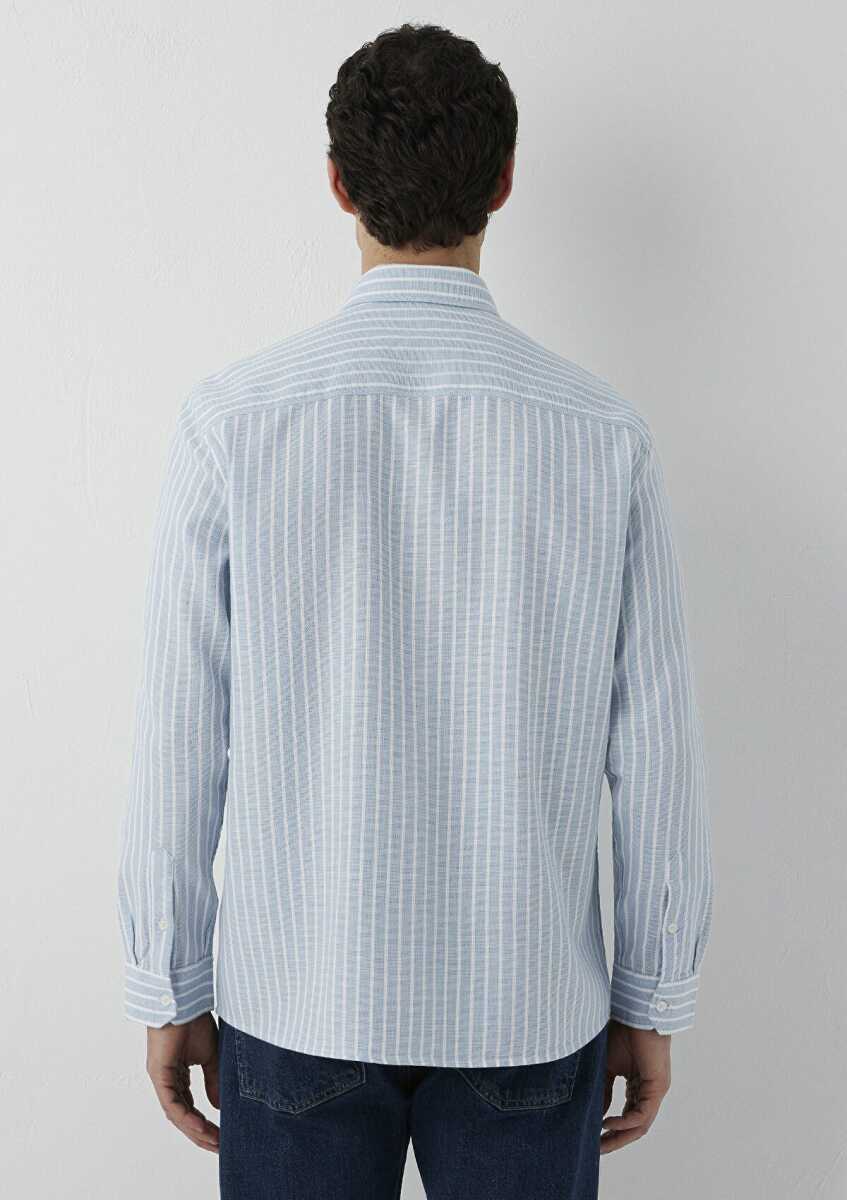 Mavi Çizgili Mavi Regular Fit Erkek Gömlek 0211693-91740 - 5