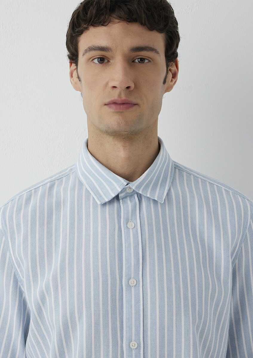 Mavi Çizgili Mavi Regular Fit Erkek Gömlek 0211693-91740 - 6