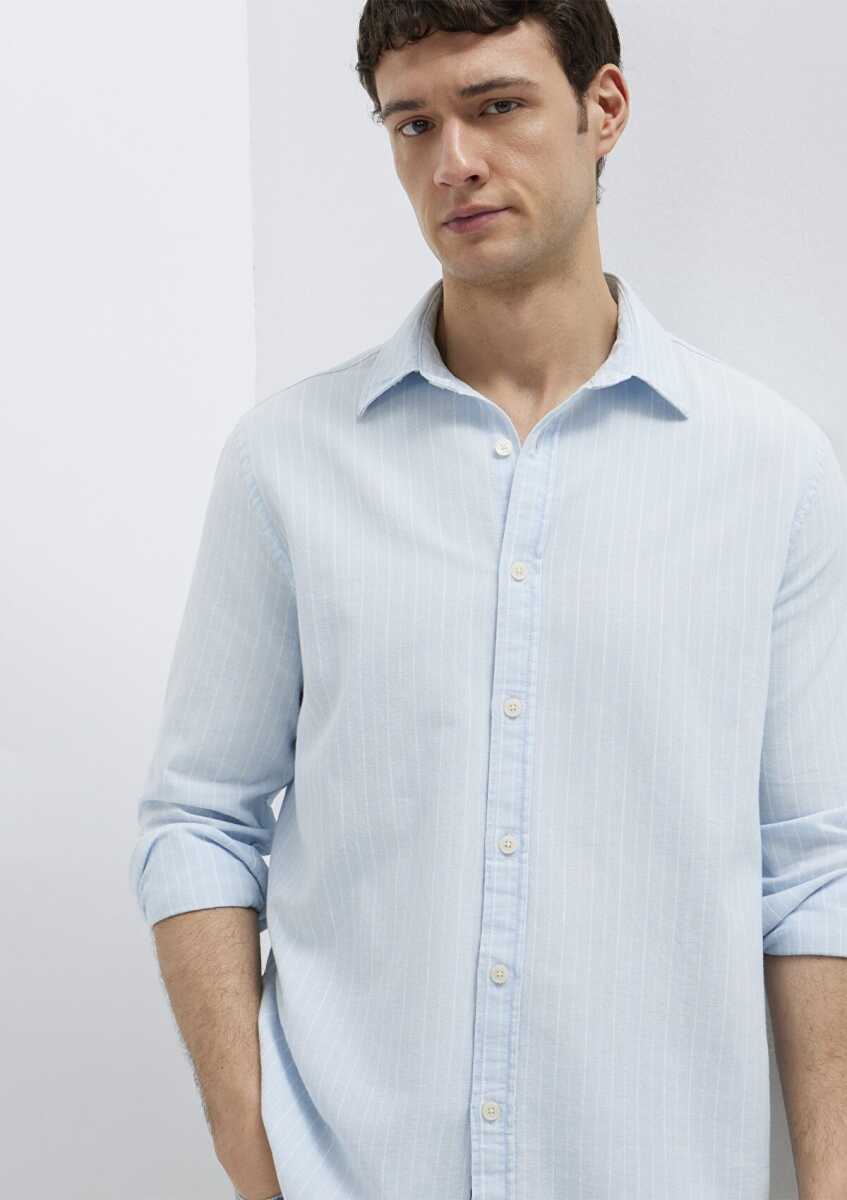 Mavi Çizgili Mavi Regular Fit Erkek Gömlek 0211967-91540 - 1