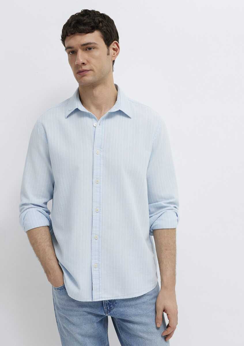 Mavi Çizgili Mavi Regular Fit Erkek Gömlek 0211967-91540 - 2