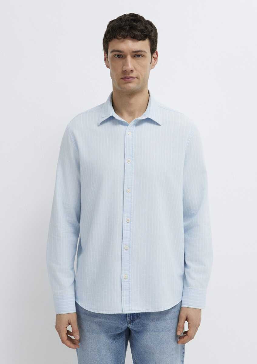 Mavi Çizgili Mavi Regular Fit Erkek Gömlek 0211967-91540 - 3