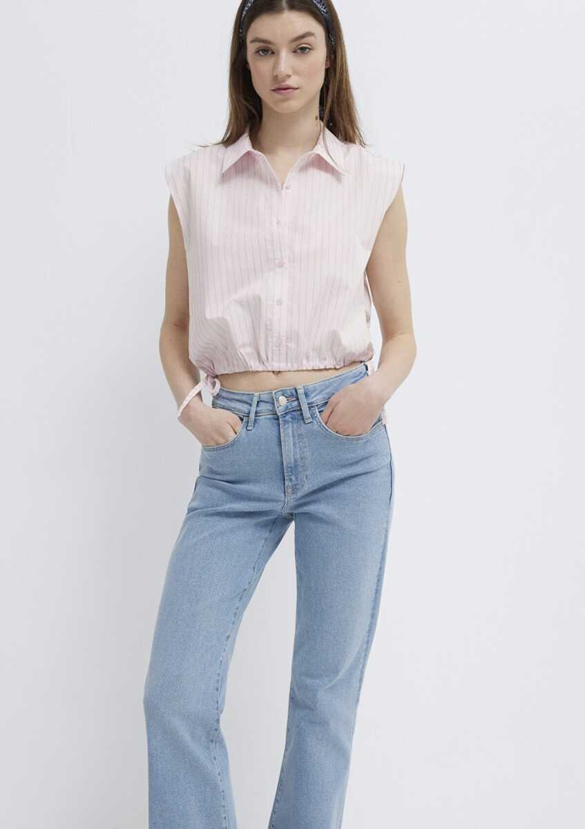 Mavi Çizgili Pembe Kadın Bluz 1211472-91599