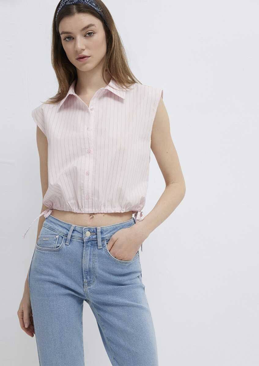 Mavi Çizgili Pembe Kadın Bluz 1211472-91599 (1)
