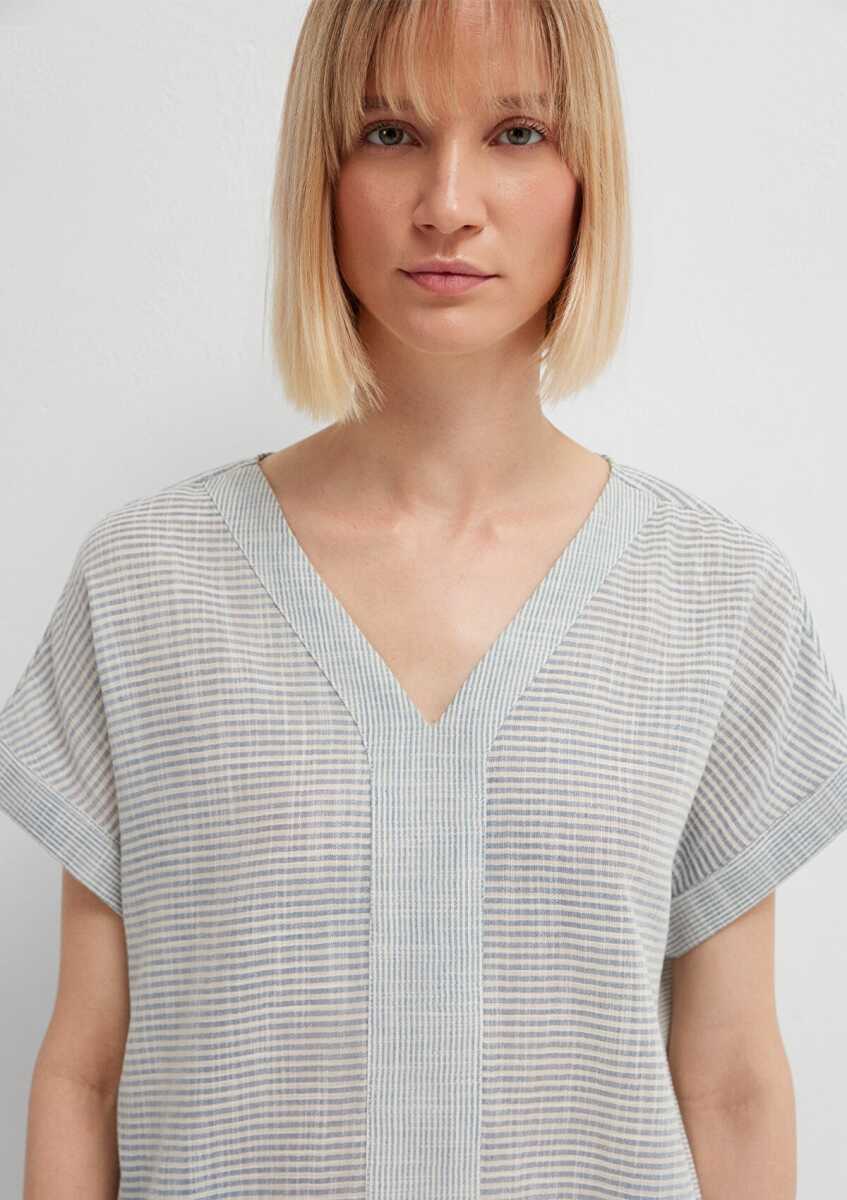Mavi Çizgili Regular Fit Kadın Bluz 1211441-83972 - 6