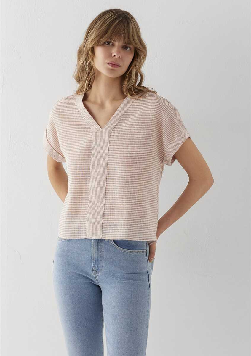 Mavi Çizgili Regular Fit Kadın Bluz 1211441-91597 - 1