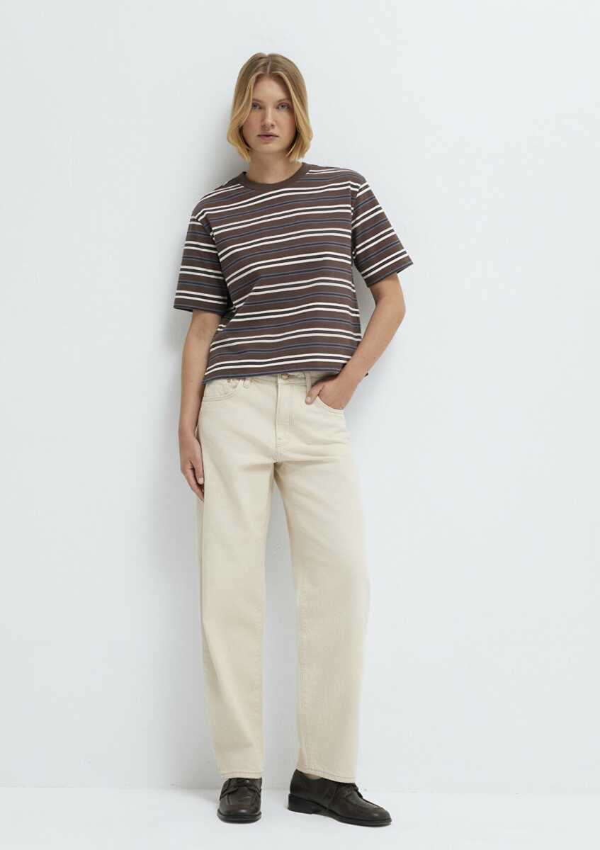 Mavi Çizgili Regular Fit Kahverengi Kadın Tişört 1613979-91516 - 1