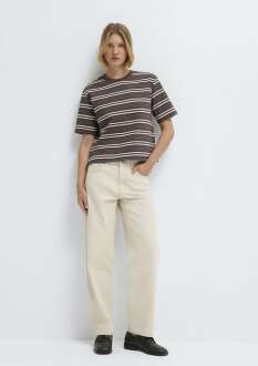 Mavi Çizgili Regular Fit Kahverengi Kadın Tişört 1613979-91516