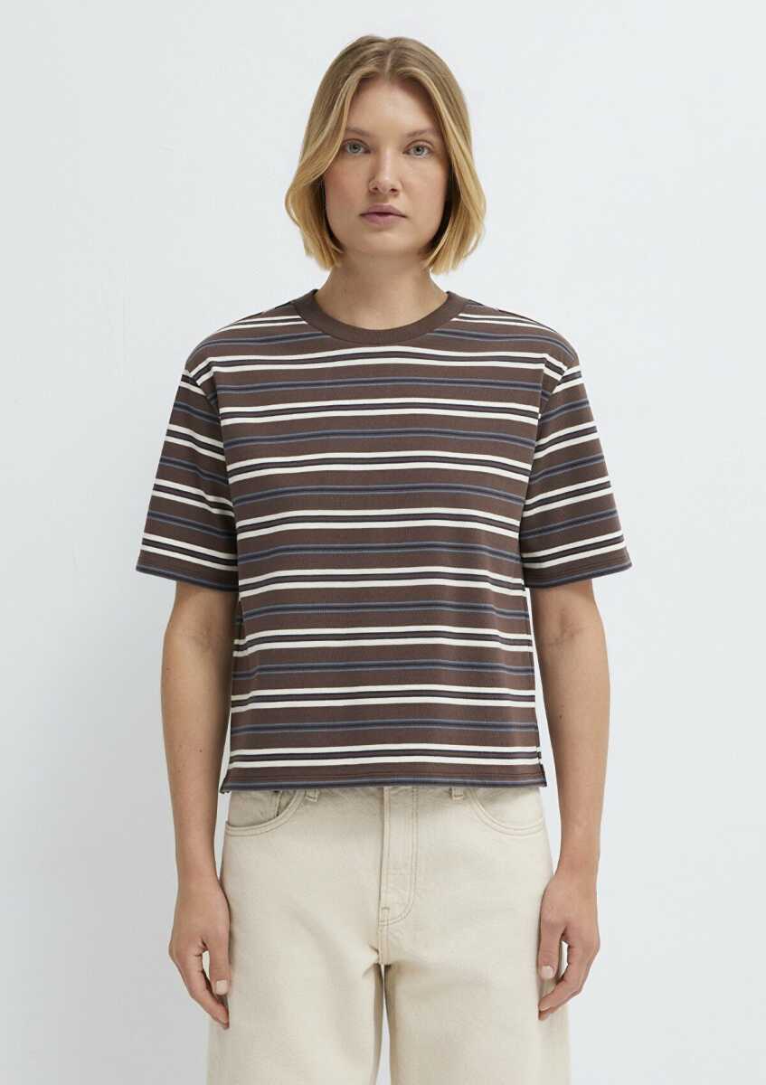 Mavi Çizgili Regular Fit Kahverengi Kadın Tişört 1613979-91516 - 4