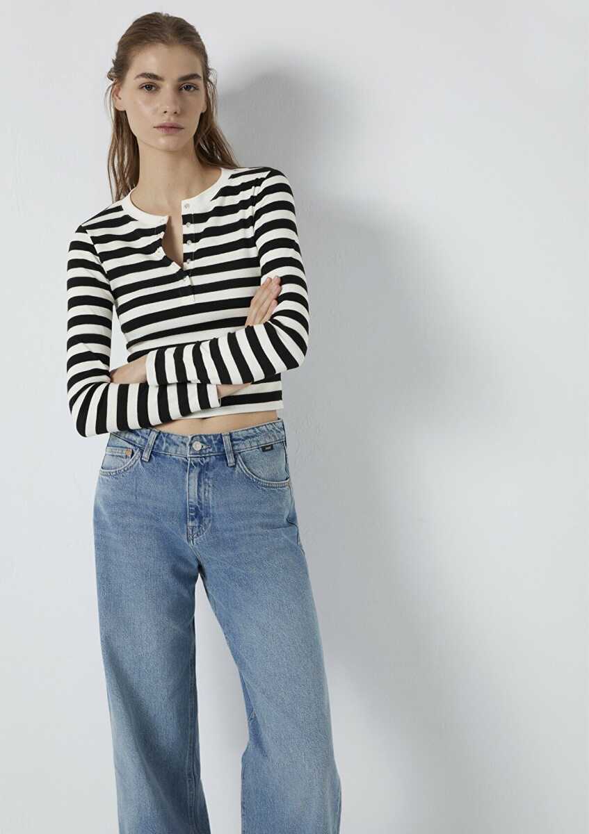 Mavi Çizgili Siyah Kadın Sweat 1613767-85407 - Mavi