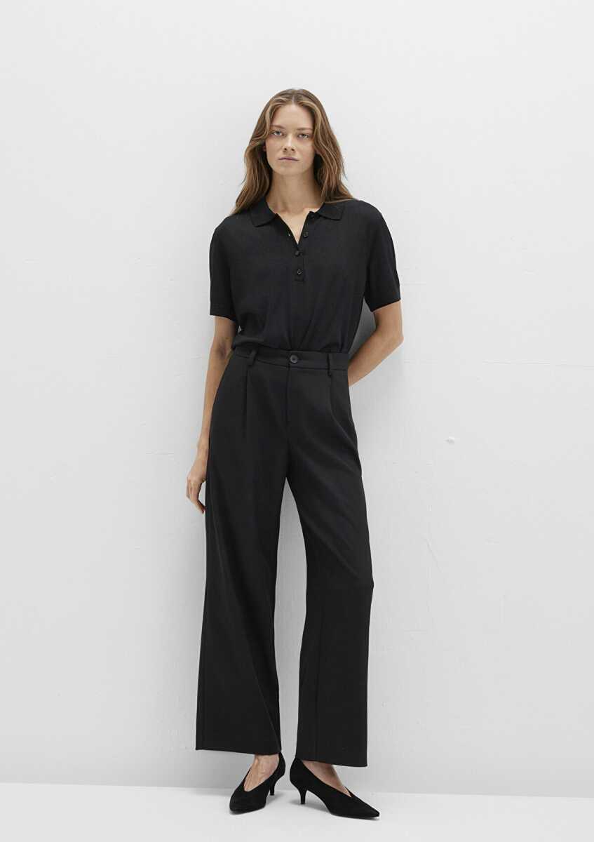 Mavi Çizgili Siyah Kumaş Kadın Pantolon 1011090-900 - Mavi