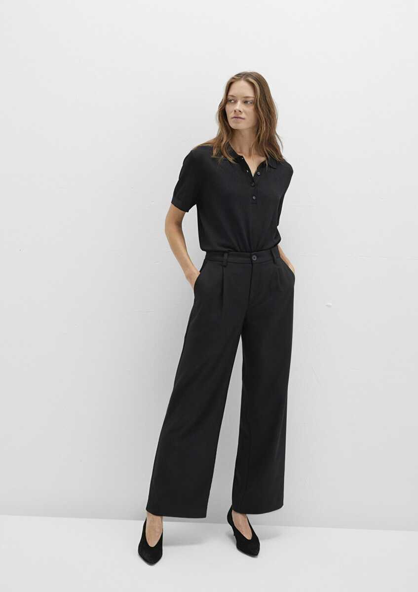 Mavi Çizgili Siyah Kumaş Kadın Pantolon 1011090-900 - Mavi (1)