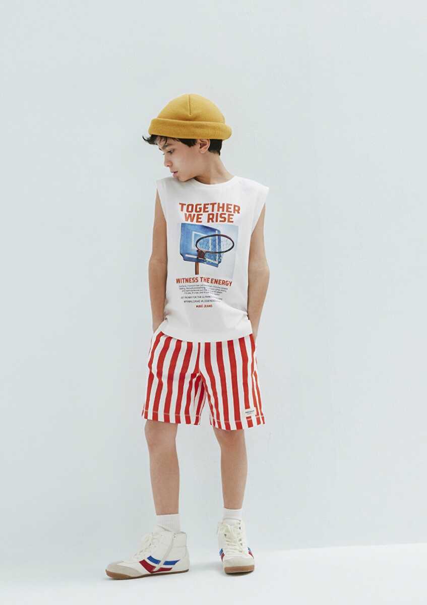 Mavi Çizgili Turuncu Loose Fit Çocuk Şort 6410032-91484