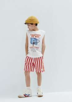 Mavi Çizgili Turuncu Loose Fit Çocuk Şort 6410032-91484 