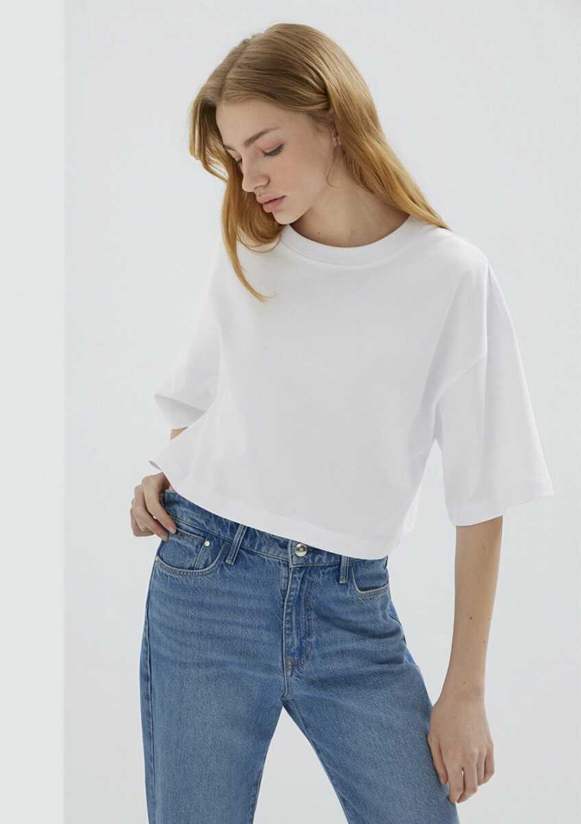 Mavi Crop Beyaz Kadın Tişört 1612377-620