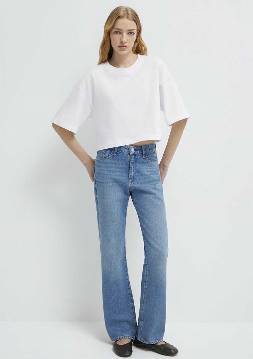Mavi Crop Beyaz Kadın Tişört 1612377-620 (1)