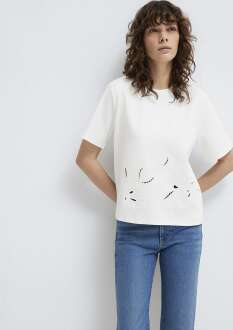 Mavi Dantel Detaylı Ekru Kadın Tişört 1613759-70057 