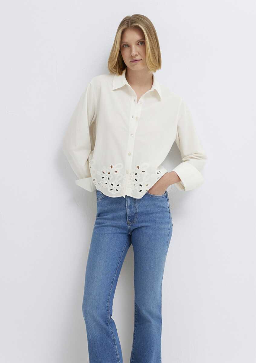 Mavi Dantel Detaylı Ekru Loose Fit Kadın Gömlek 1211463-70060