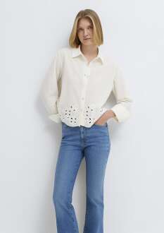 Mavi Dantel Detaylı Ekru Loose Fit Kadın Gömlek 1211463-70060 