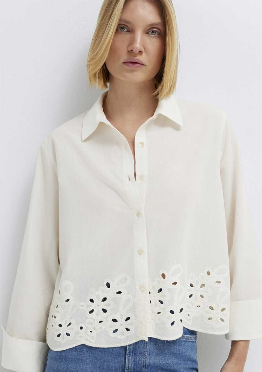 Mavi Dantel Detaylı Ekru Loose Fit Kadın Gömlek 1211463-70060 (1)