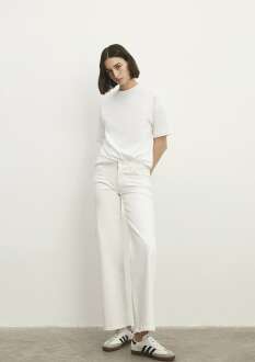 Mavi Deli Dolu Everyday Casual Beyaz Wide Leg Normal Bel Geniş Paça Jean Pantolon 1010485183 