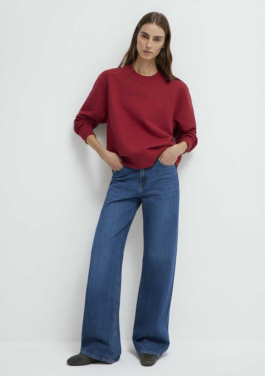 Mavi Denim Baskılı Kırmızı Loose Fit Kadın Sweatshirt 1S10525-70424 - Mavi (1)