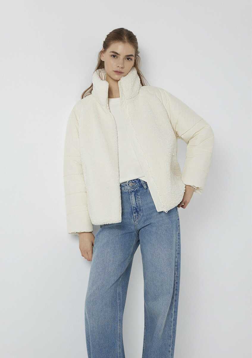 Mavi Dik Yaka Ekru Sherpa Kadın Ceket 1110818-80194 - Mavi