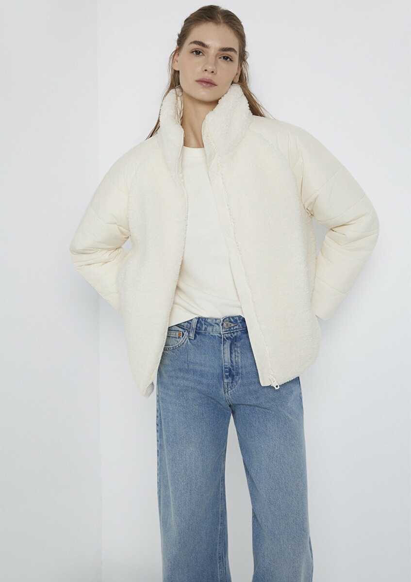 Mavi Dik Yaka Ekru Sherpa Kadın Ceket 1110818-80194 - Mavi (1)