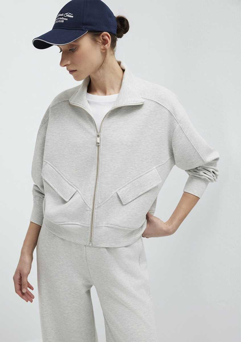 Mavi Dik Yaka Fermuarlı Gri Loose Fit Kadın Sweatshirt 1S10506-83096