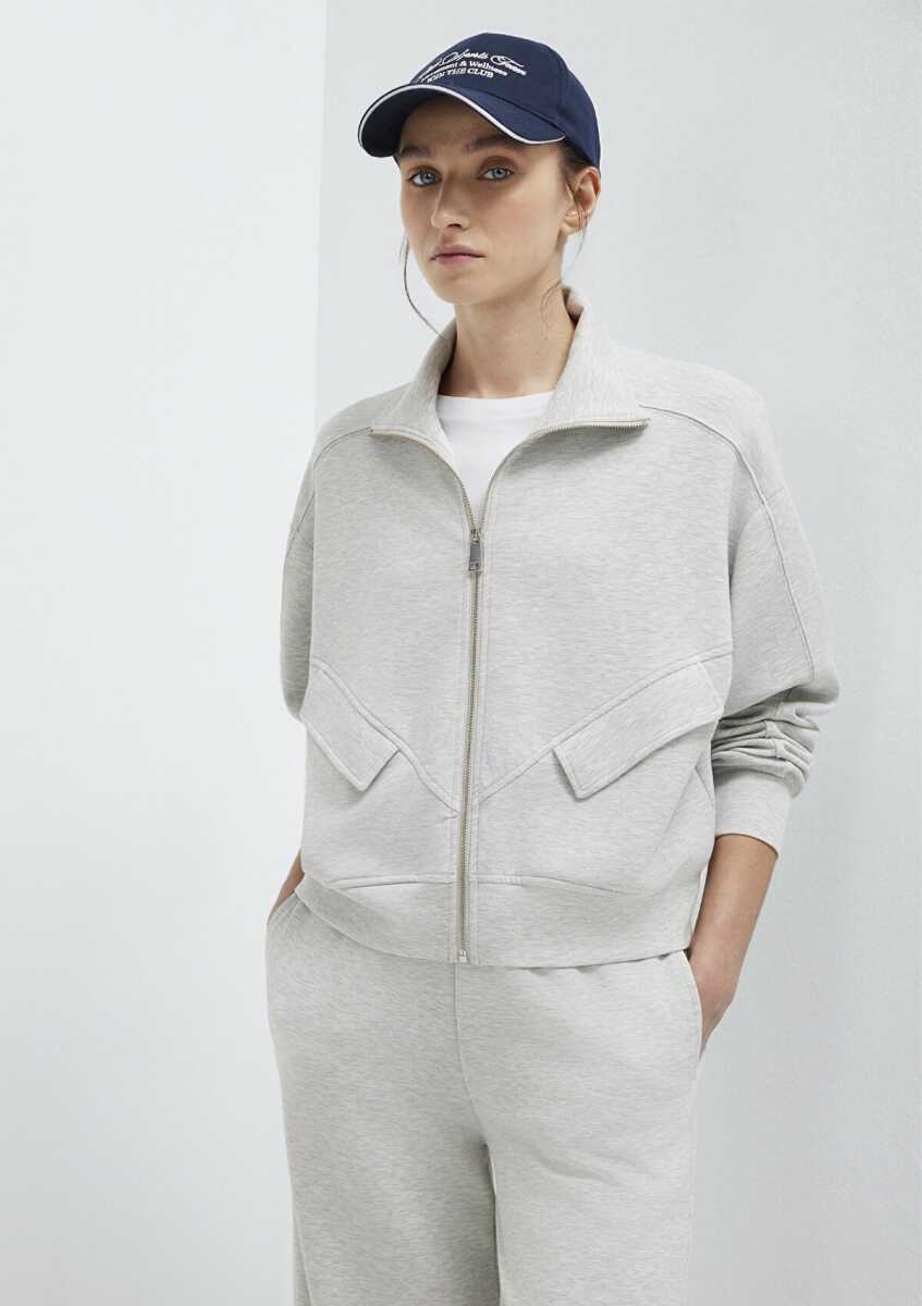 Mavi Dik Yaka Fermuarlı Gri Loose Fit Kadın Sweatshirt 1S10506-83096 (1)