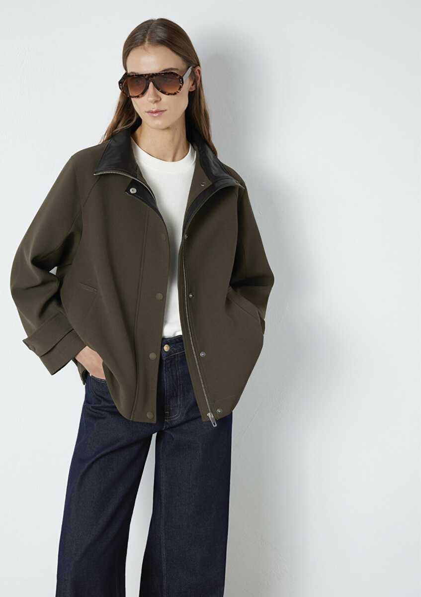 Mavi Dik Yaka Yeşil Oversize Kadın Ceket 1110827-71543 - Mavi