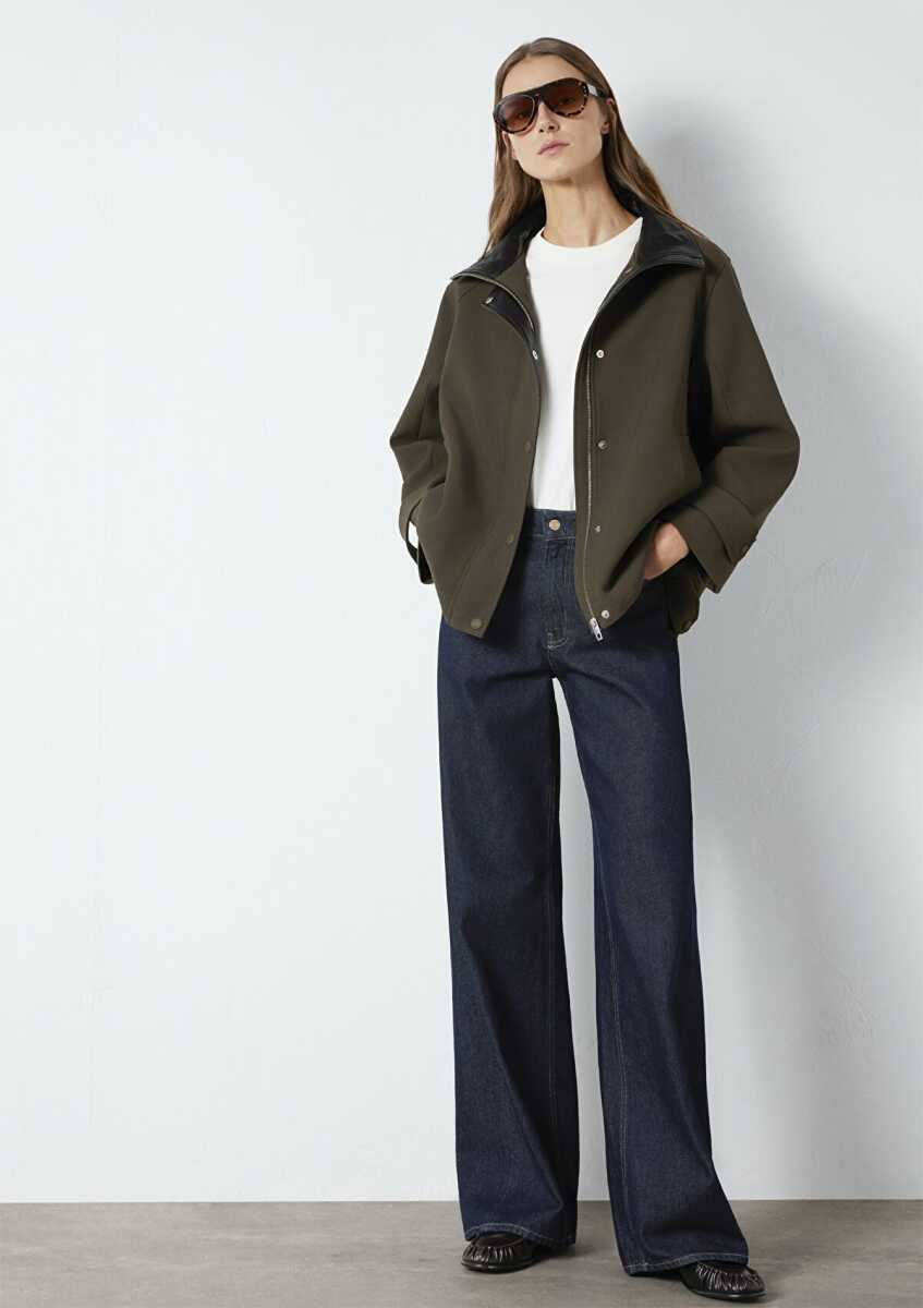 Mavi Dik Yaka Yeşil Oversize Kadın Ceket 1110827-71543 - Mavi (1)