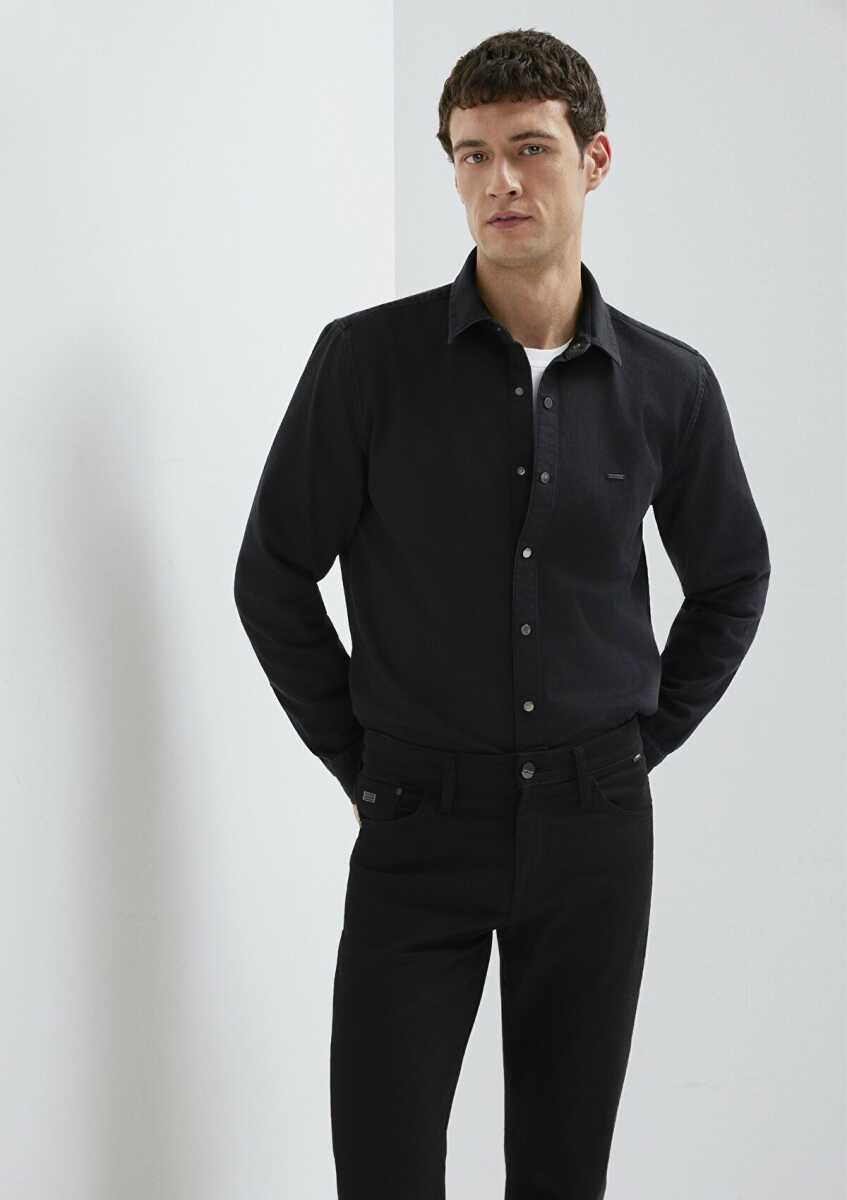 Mavi Dikiş Detaylı Siyah Loose Fit Erkek Gömlek 0211865-90850 - Mavi