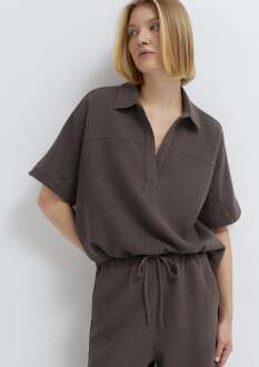 Mavi Dokulu Kahverengi Oversize Kadın Bluz 1211467-71603 
