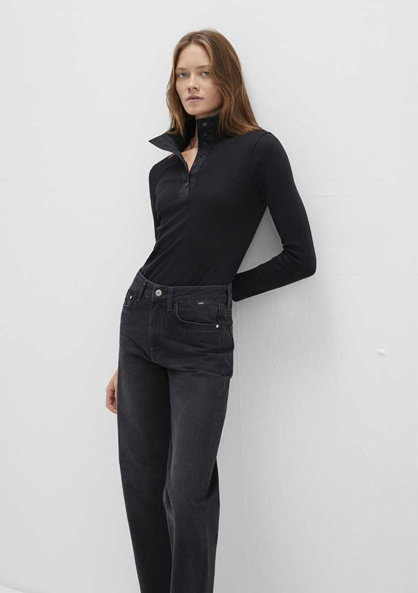 Mavi Düğme Detaylı Dik Yaka Siyah Kadın Sweat 1613614-900 - Mavi