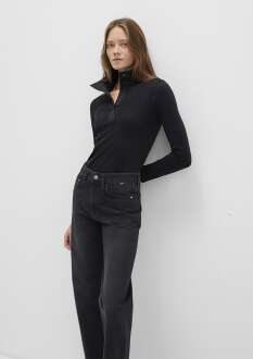 Mavi Düğme Detaylı Dik Yaka Siyah Kadın Sweat 1613614-900 