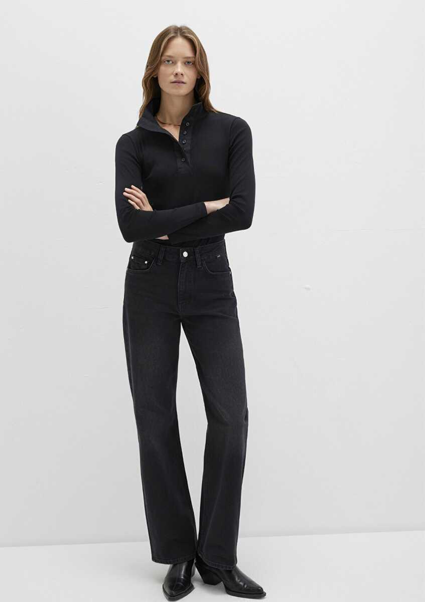 Mavi Düğme Detaylı Dik Yaka Siyah Kadın Sweat 1613614-900 - Mavi (1)