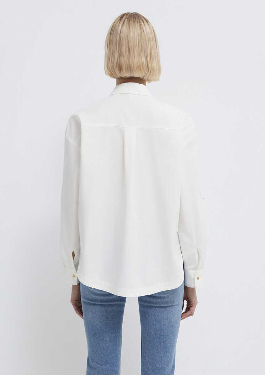 Mavi Düğme Detaylı Ekru Loose Fit Kadın Gömlek 1211383-70057 - 5