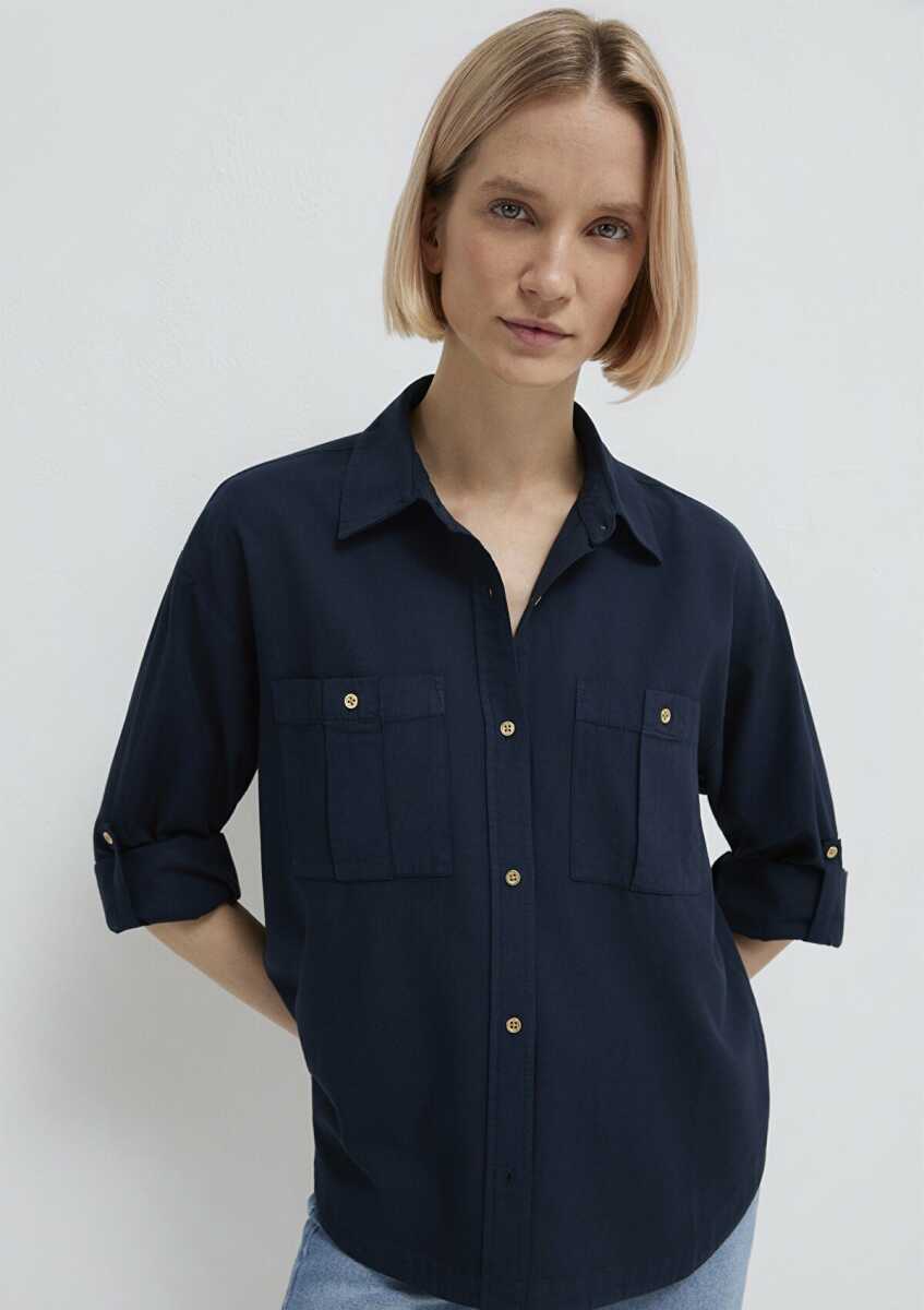Mavi Düğme Detaylı Lacivert Loose Fit Kadın Gömlek 1211383-70492 (1)