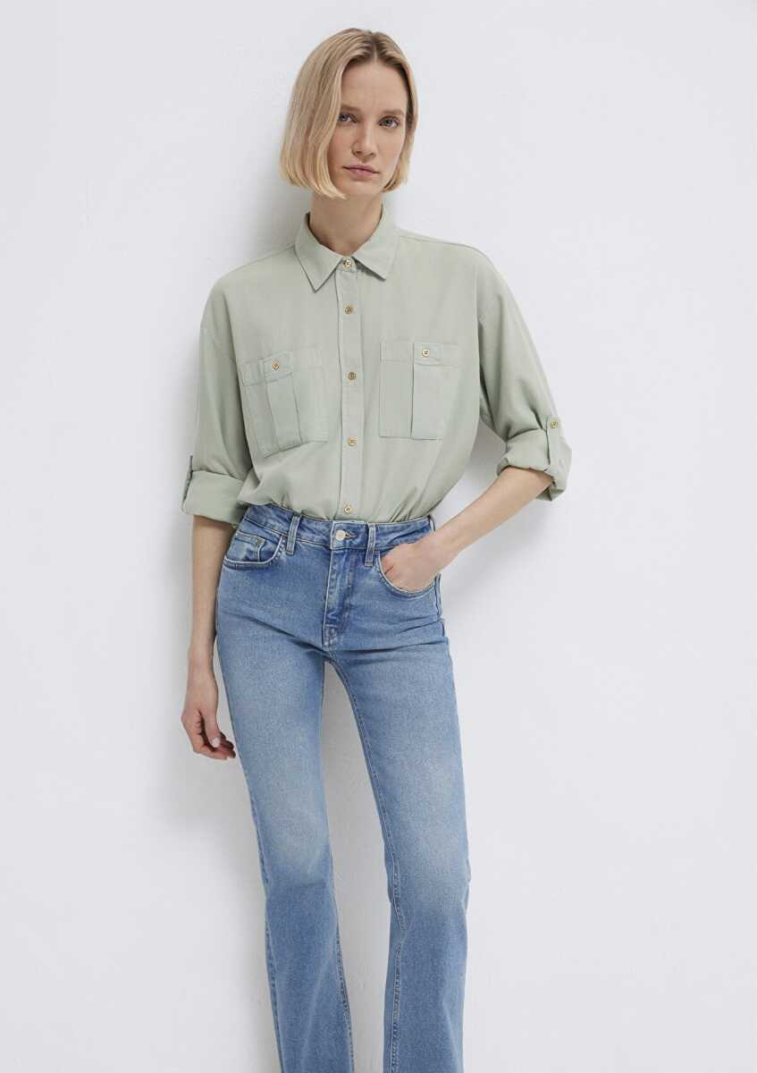 Mavi Düğme Detaylı Yeşil Loose Fit Kadın Gömlek 1211383-70113
