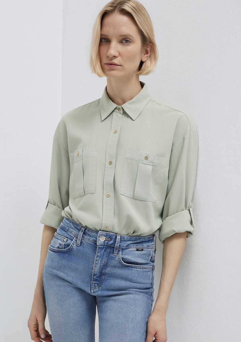 Mavi Düğme Detaylı Yeşil Loose Fit Kadın Gömlek 1211383-70113 - 2