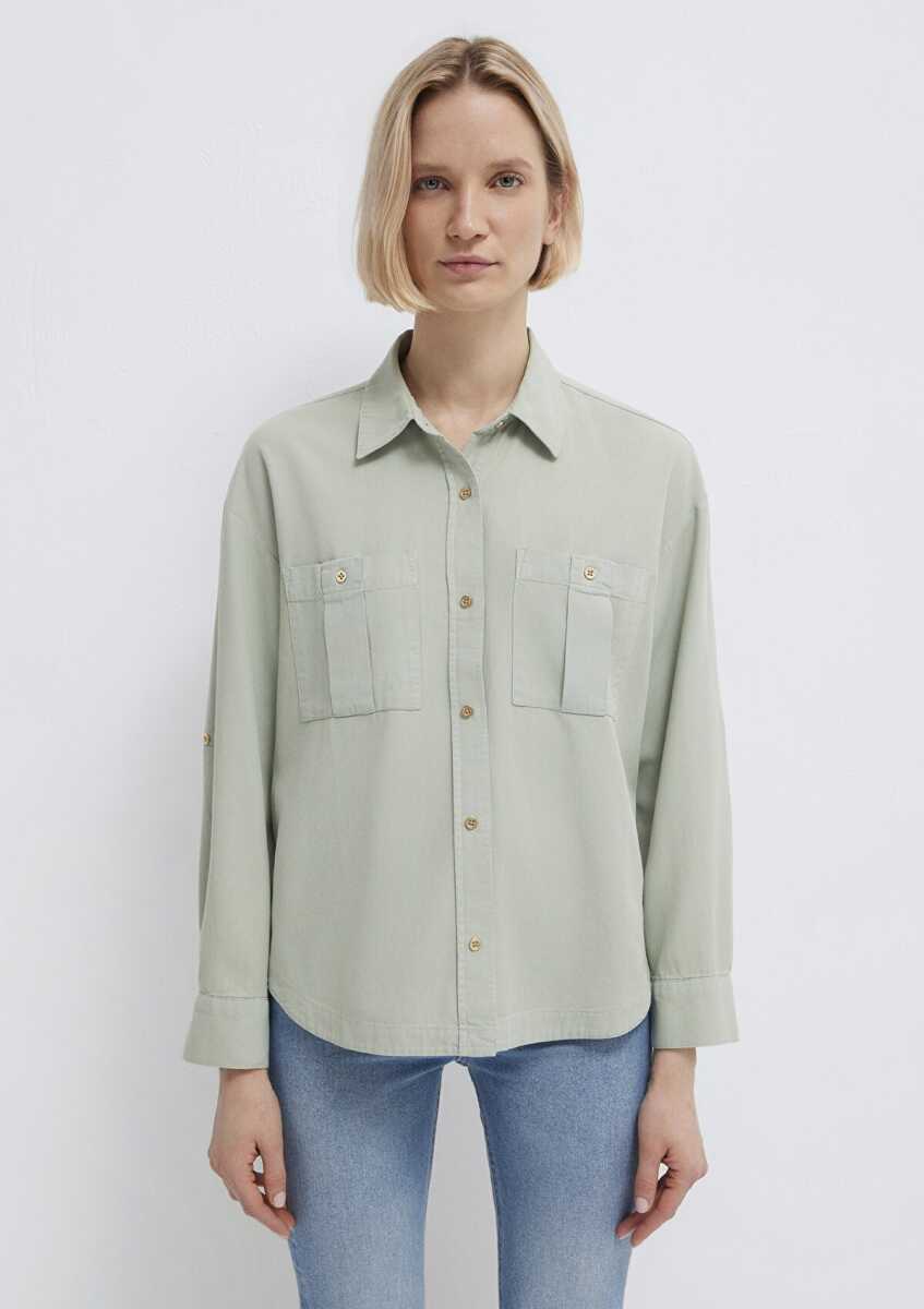 Mavi Düğme Detaylı Yeşil Loose Fit Kadın Gömlek 1211383-70113 - 3