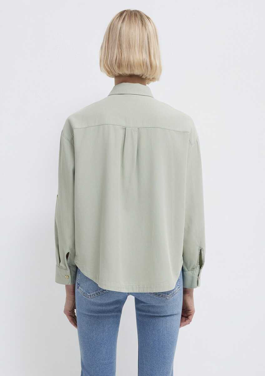 Mavi Düğme Detaylı Yeşil Loose Fit Kadın Gömlek 1211383-70113 - 5