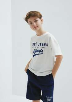 Mavi eans Baskılı Ekru Loose Fit Çocuk Tişört 6610474-70057 