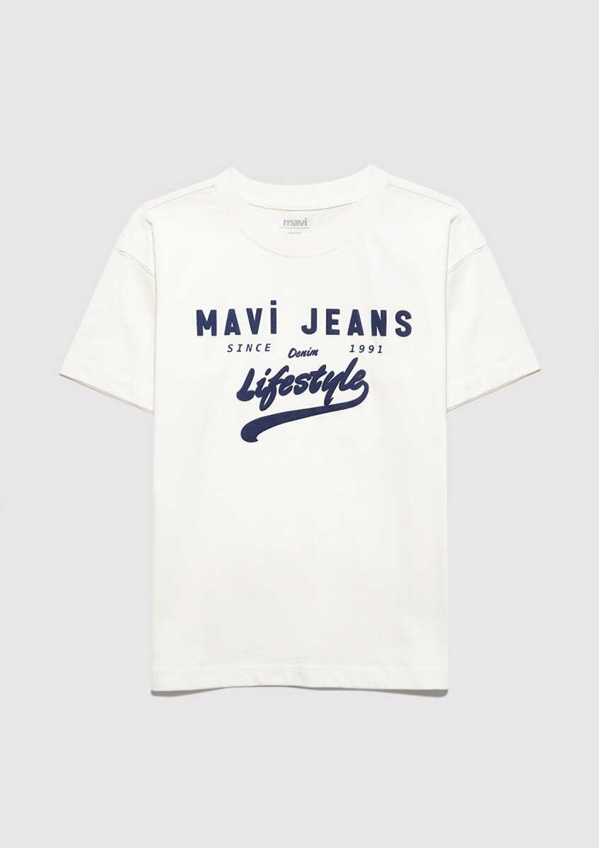 Mavi eans Baskılı Ekru Loose Fit Çocuk Tişört 6610474-70057 (1)