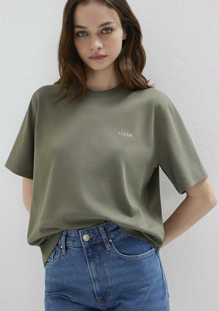 Mavi eans Baskılı Yeşil Regular Fit Kadın Tişört 1613804-86961