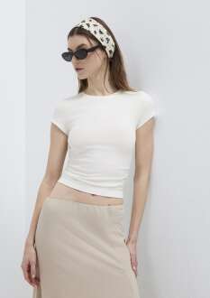 Mavi Ekru Basic Crop Kadın Tişört 1613942-70057
