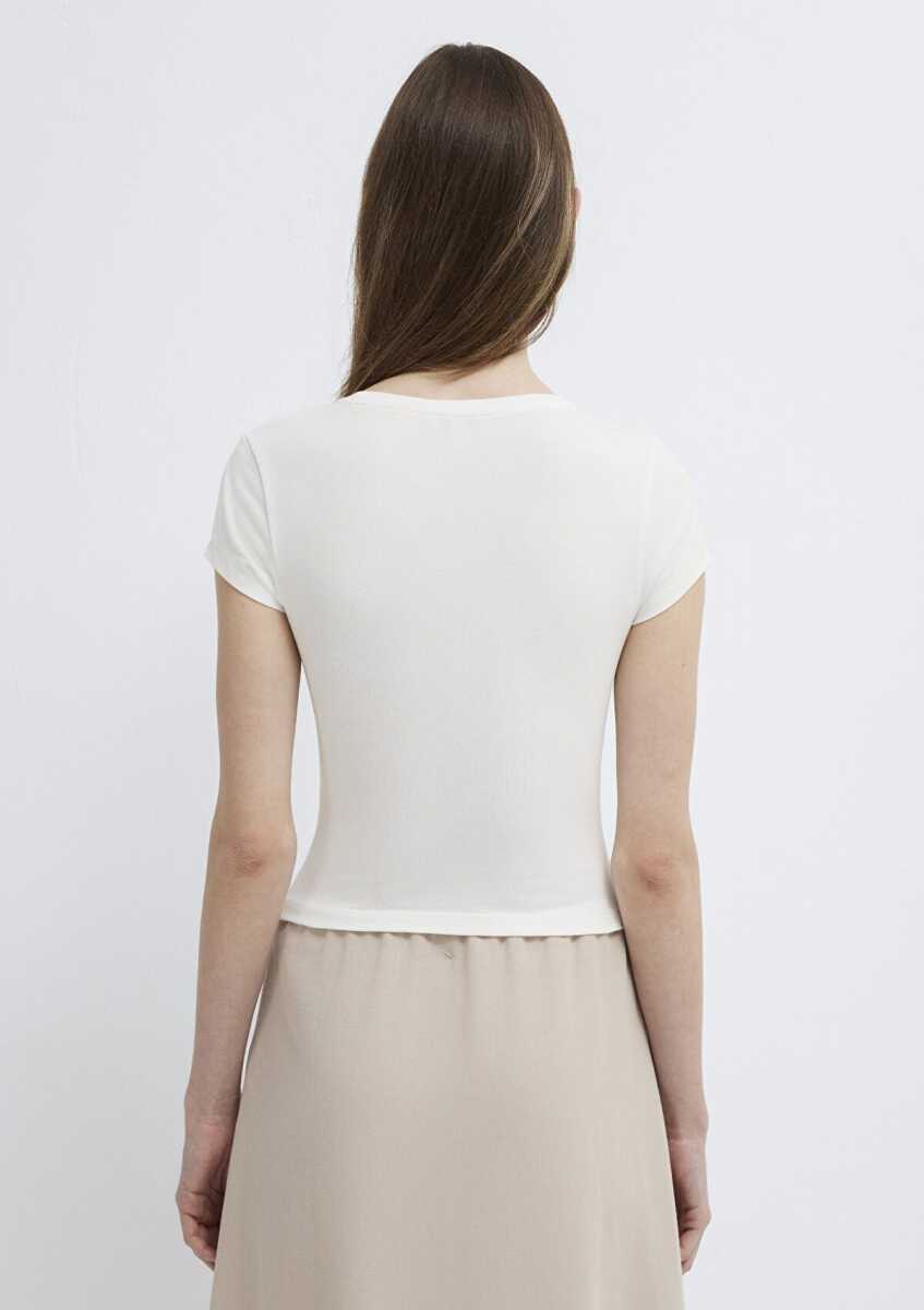Mavi Ekru Basic Crop Kadın Tişört 1613942-70057 - 5